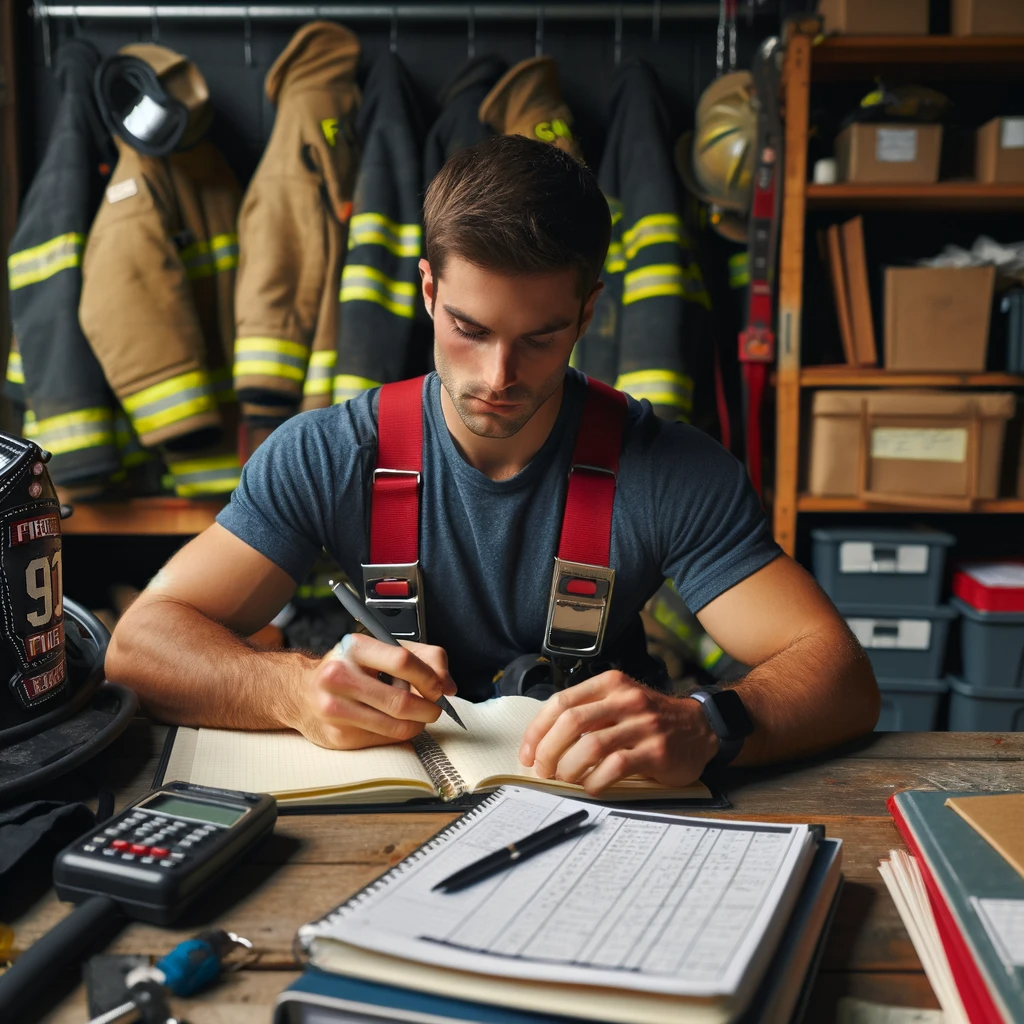 Bombeiro estudando e aprendendo